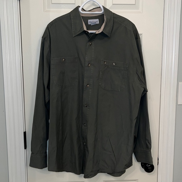 Carhartt Men's Dark Green Long Sleeve Button Up Shirt Sz XL Casual Workwear - Picture 1 of 6